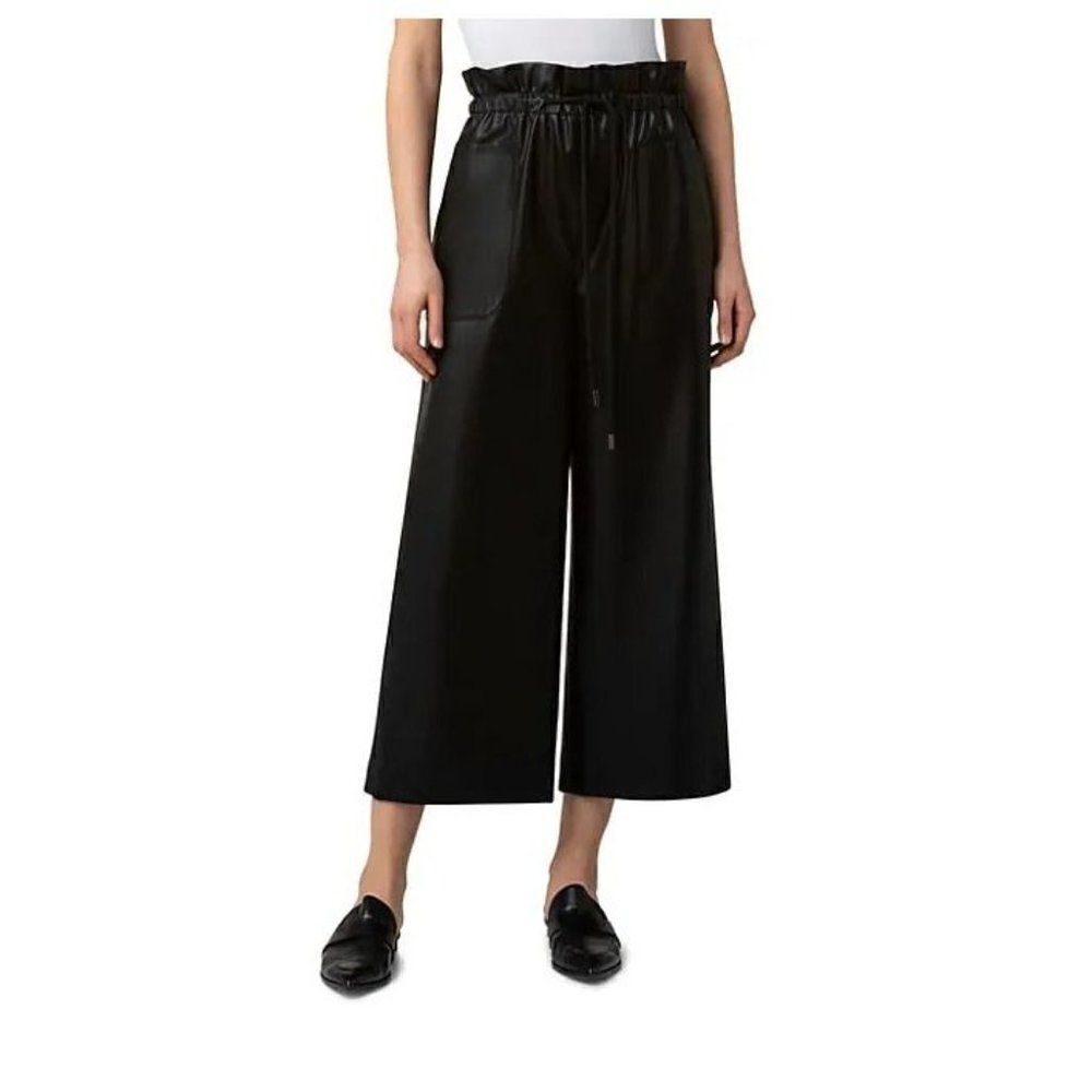 Akris Punto Womens Frey Faux Leather Trousers Pants Wide Leg Sz 6 Black NWT